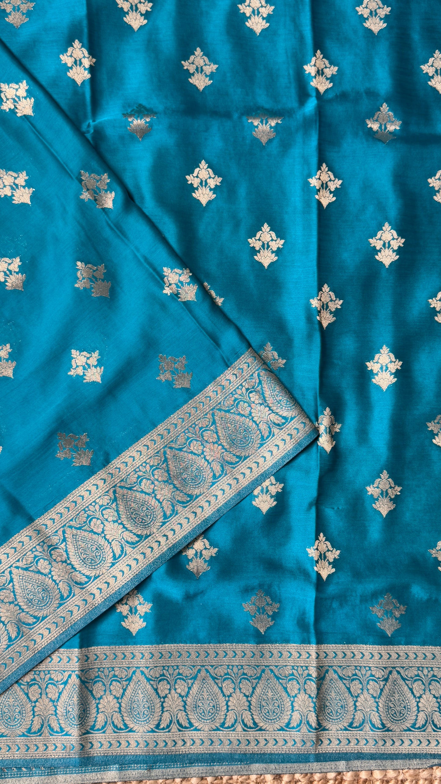 Elegant Georgette Crepe Silk Saree with Antique Gold Banarasi Borders - Blue