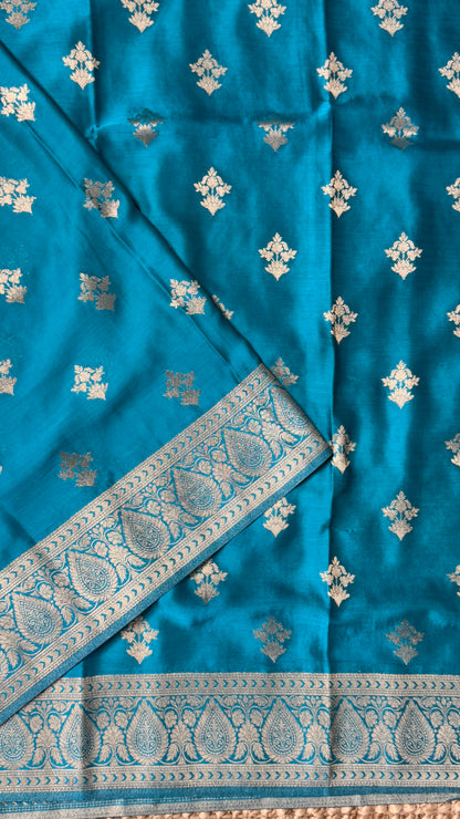 Elegant Georgette Crepe Silk Saree with Antique Gold Banarasi Borders - Blue