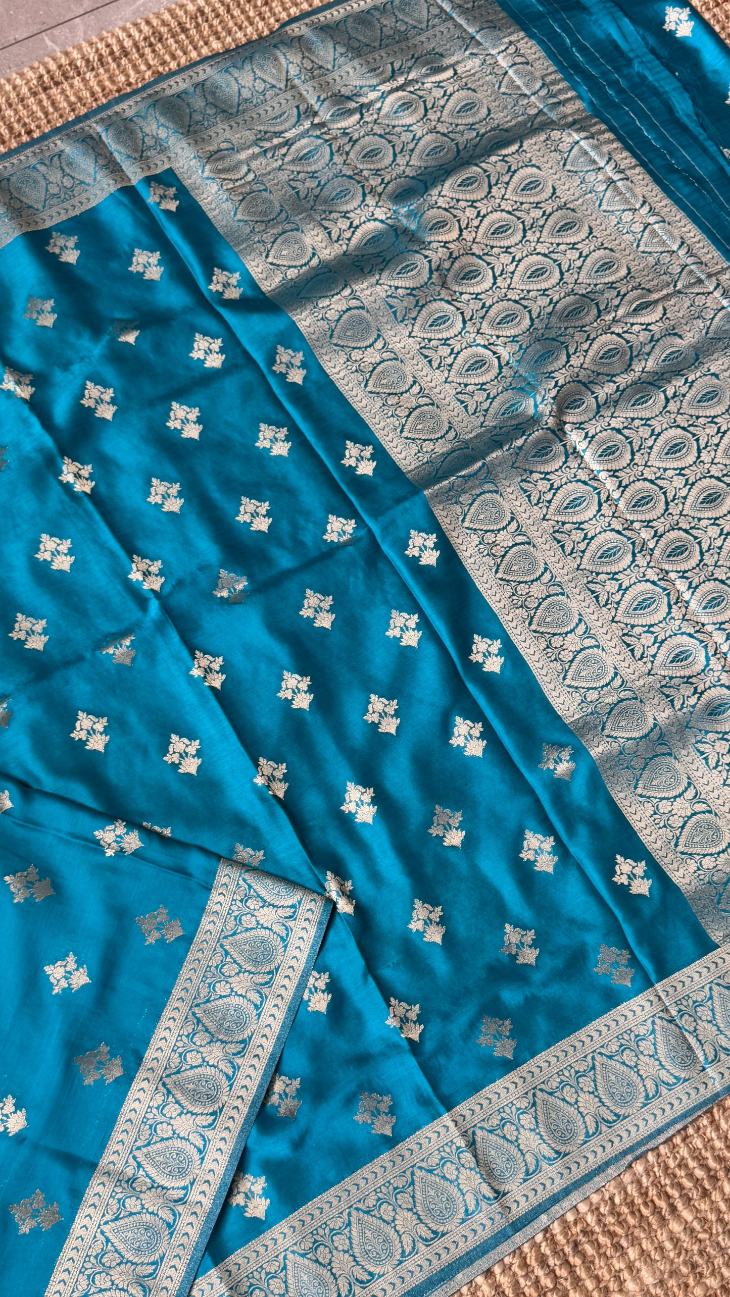 Elegant Georgette Crepe Silk Saree with Antique Gold Banarasi Borders - Blue