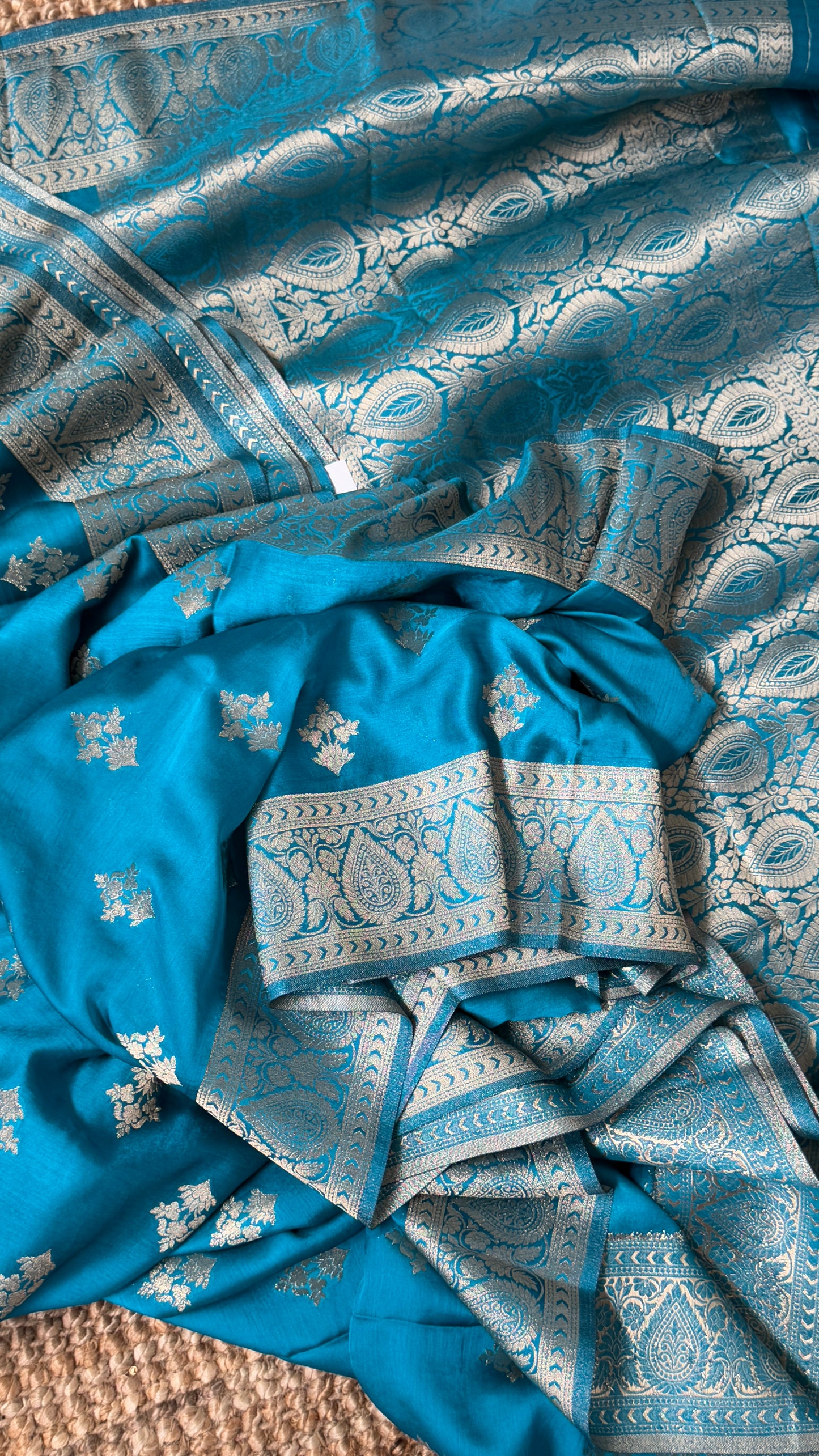 Elegant Georgette Crepe Silk Saree with Antique Gold Banarasi Borders - Blue