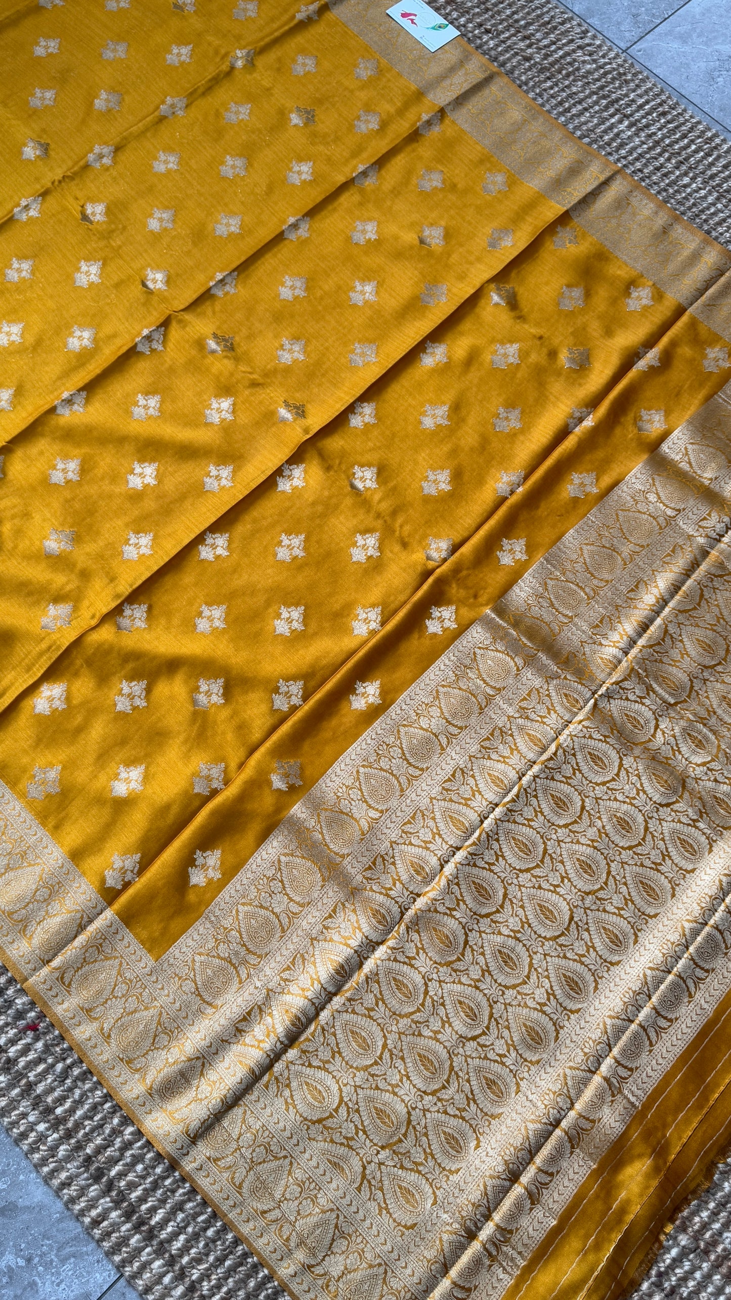 Elegant Georgette Crepe Silk Saree with Antique Gold Banarasi Borders - Mustard