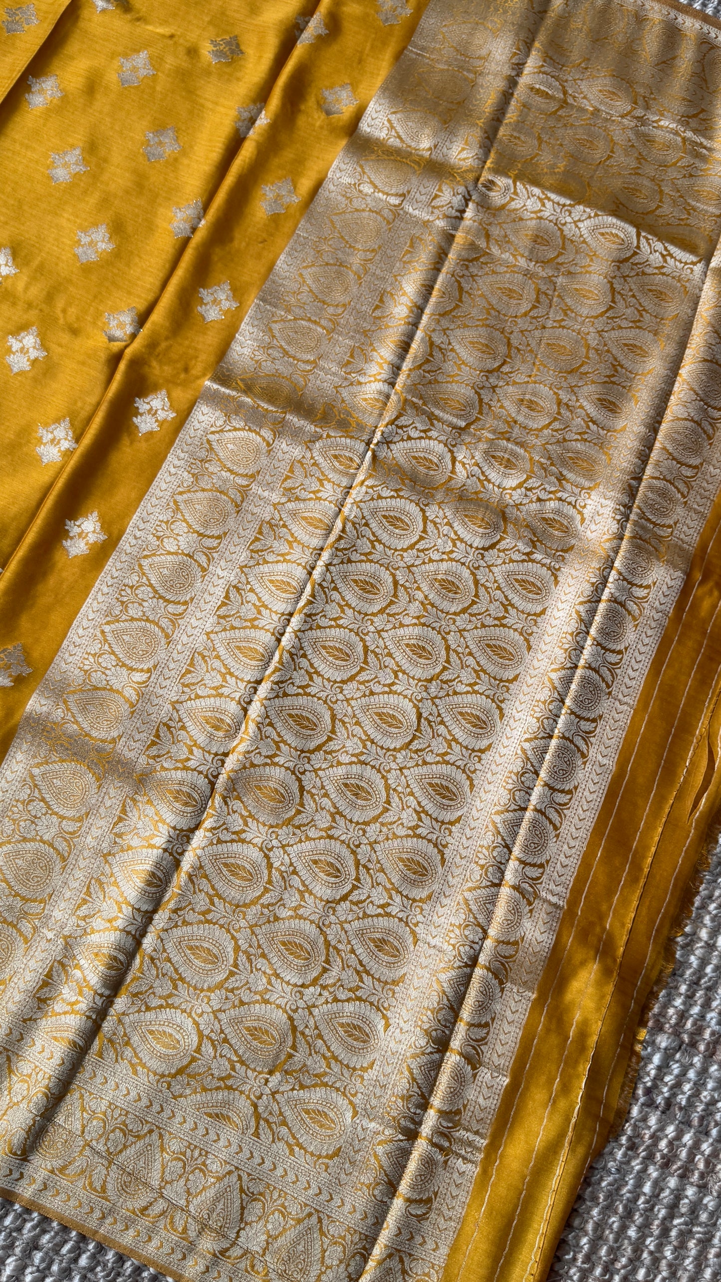 Elegant Georgette Crepe Silk Saree with Antique Gold Banarasi Borders - Mustard