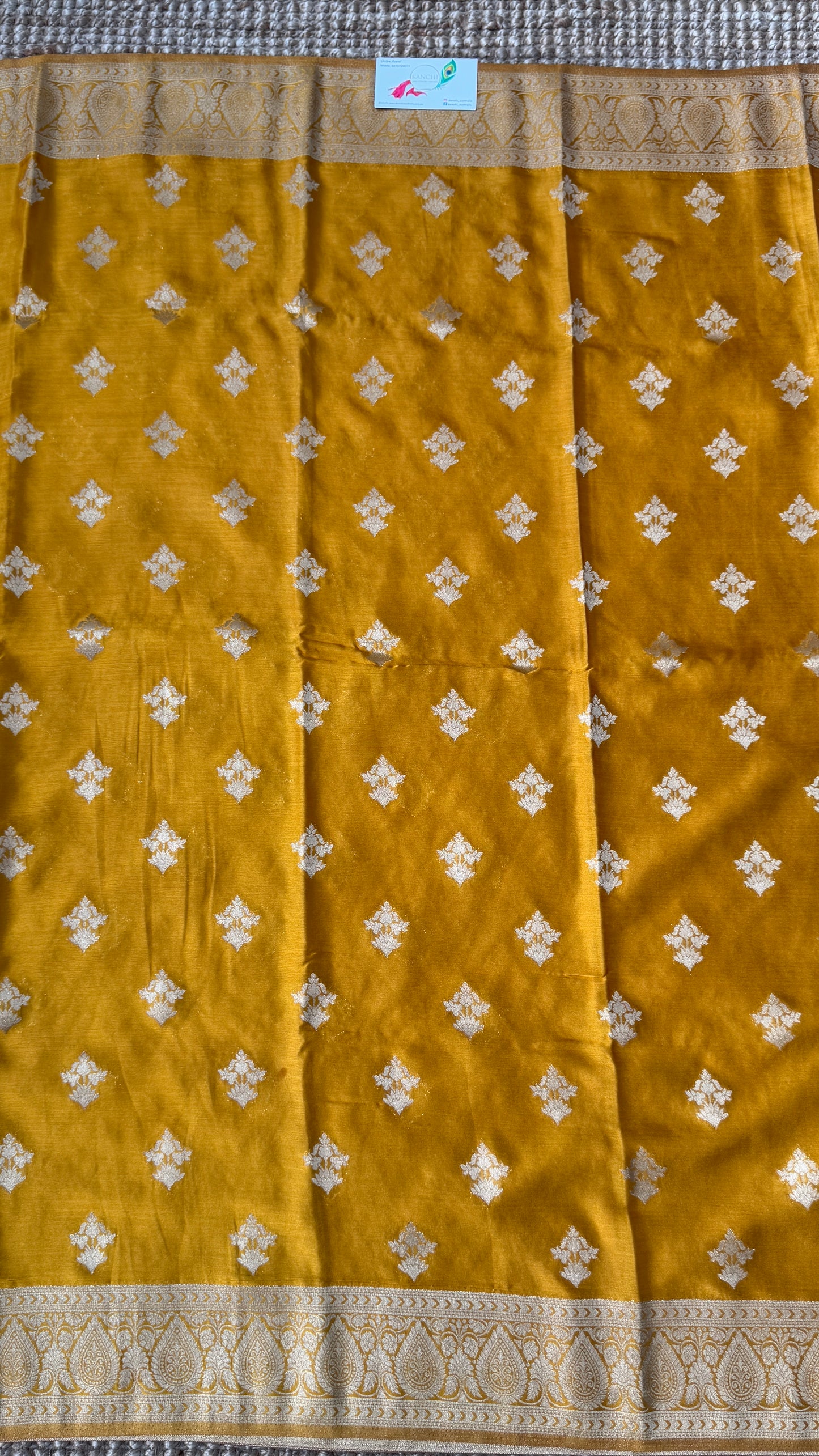 Elegant Georgette Crepe Silk Saree with Antique Gold Banarasi Borders - Mustard