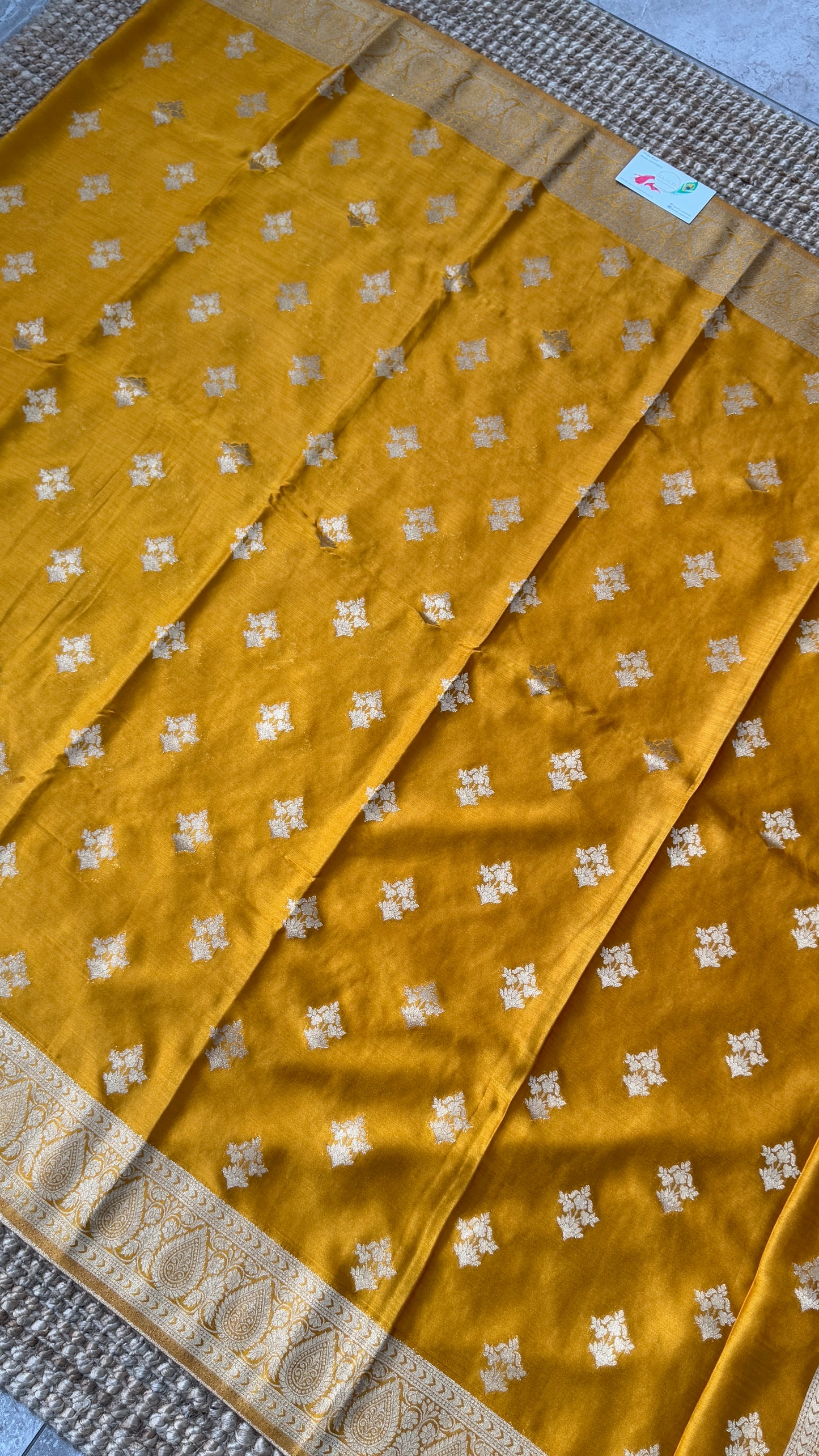 Elegant Georgette Crepe Silk Saree with Antique Gold Banarasi Borders - Mustard