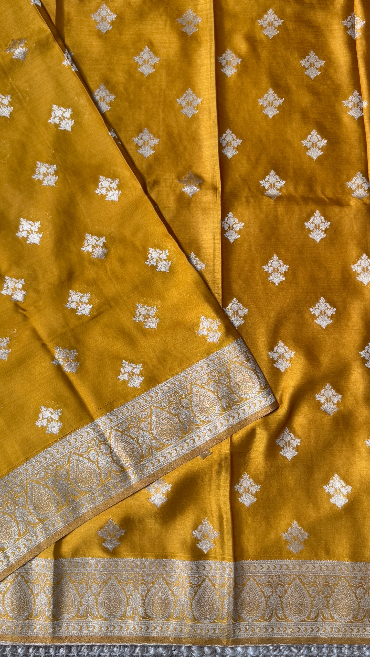 Elegant Georgette Crepe Silk Saree with Antique Gold Banarasi Borders - Mustard