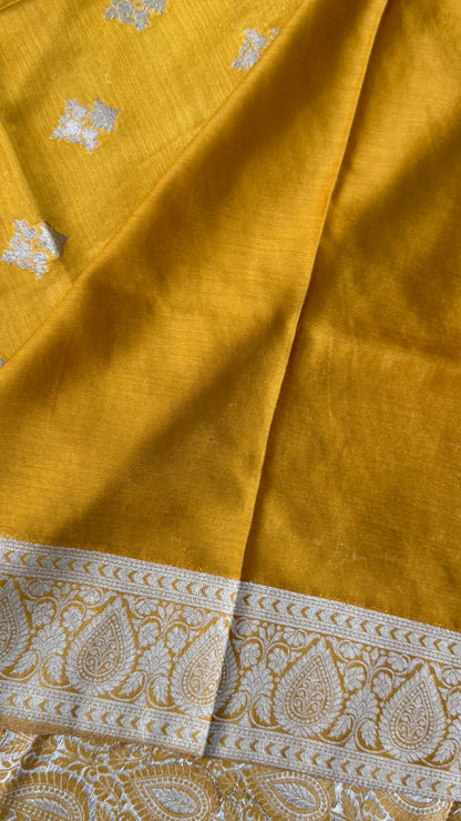 Elegant Georgette Crepe Silk Saree with Antique Gold Banarasi Borders - Mustard