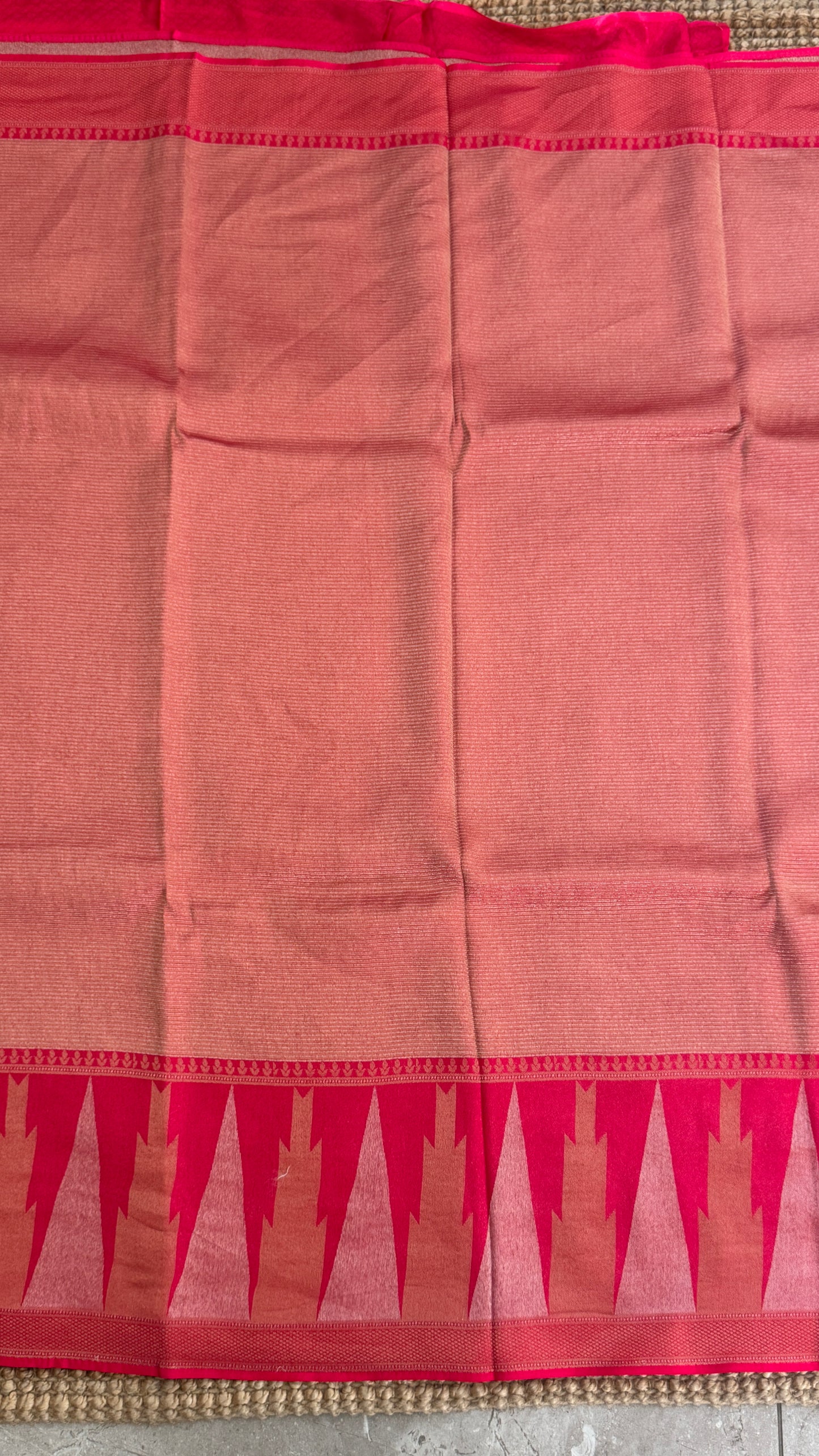 Pure Tissue Kanchivaram in Temple Border - Candy Pink