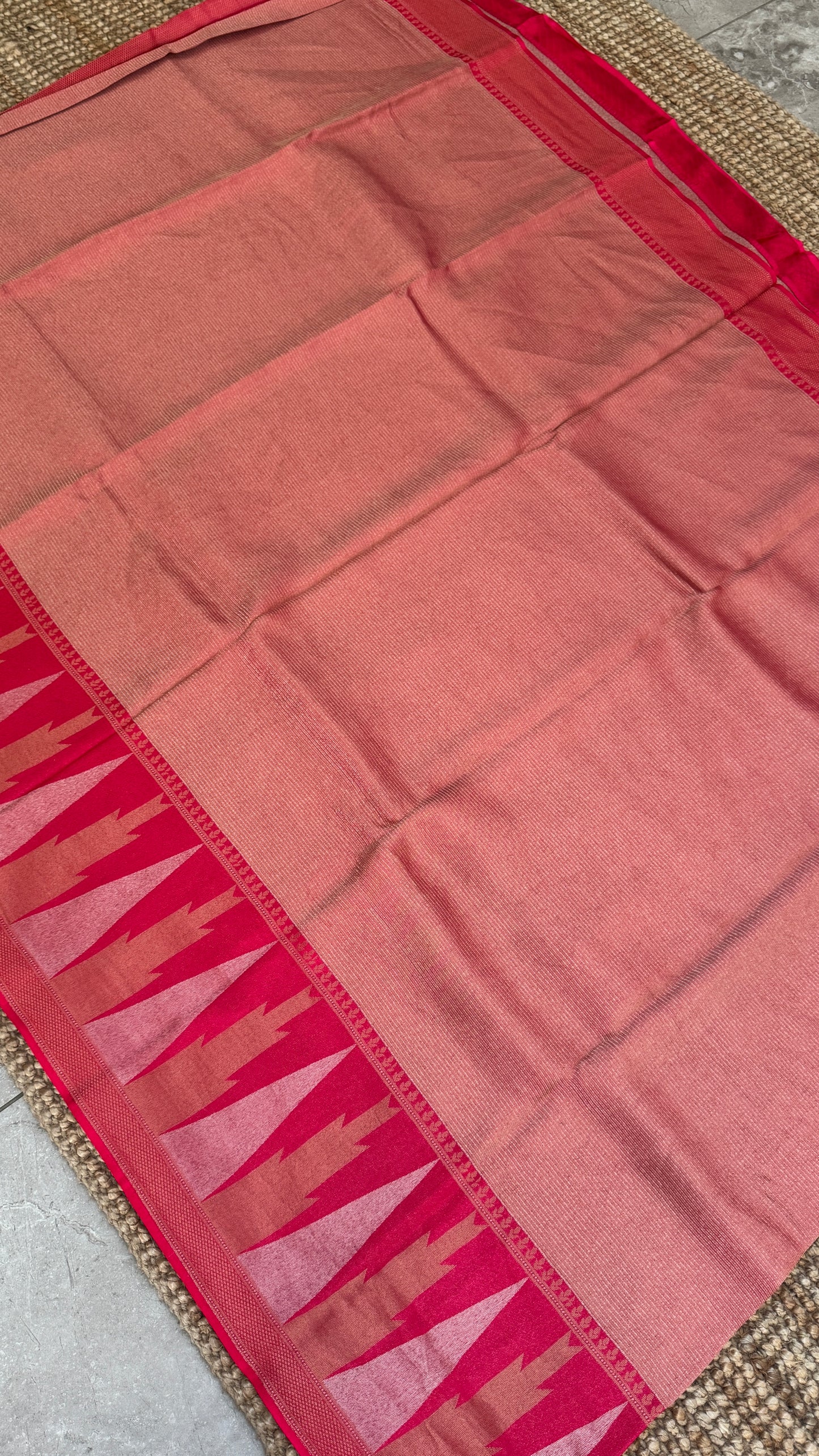 Pure Tissue Kanchivaram in Temple Border - Candy Pink
