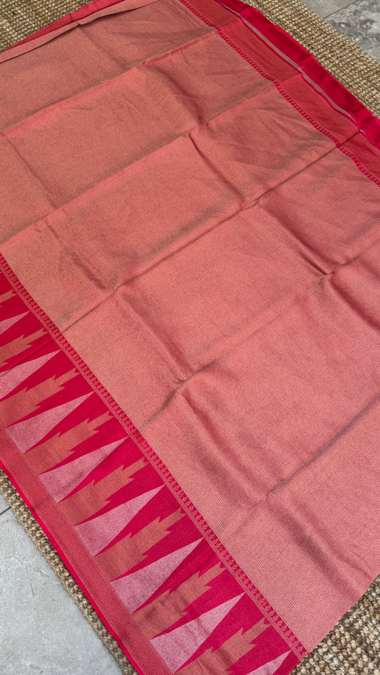 Pure Tissue Kanchivaram in Temple Border - Candy Pink