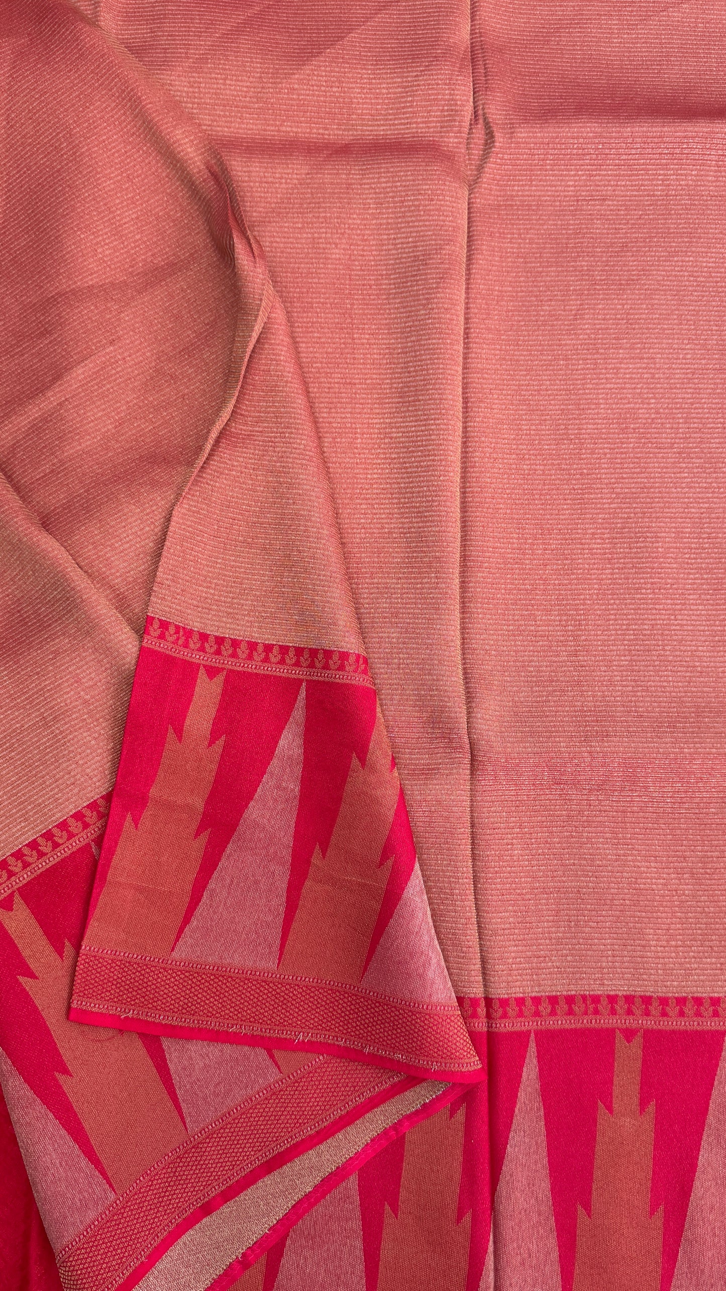 Pure Tissue Kanchivaram in Temple Border - Candy Pink