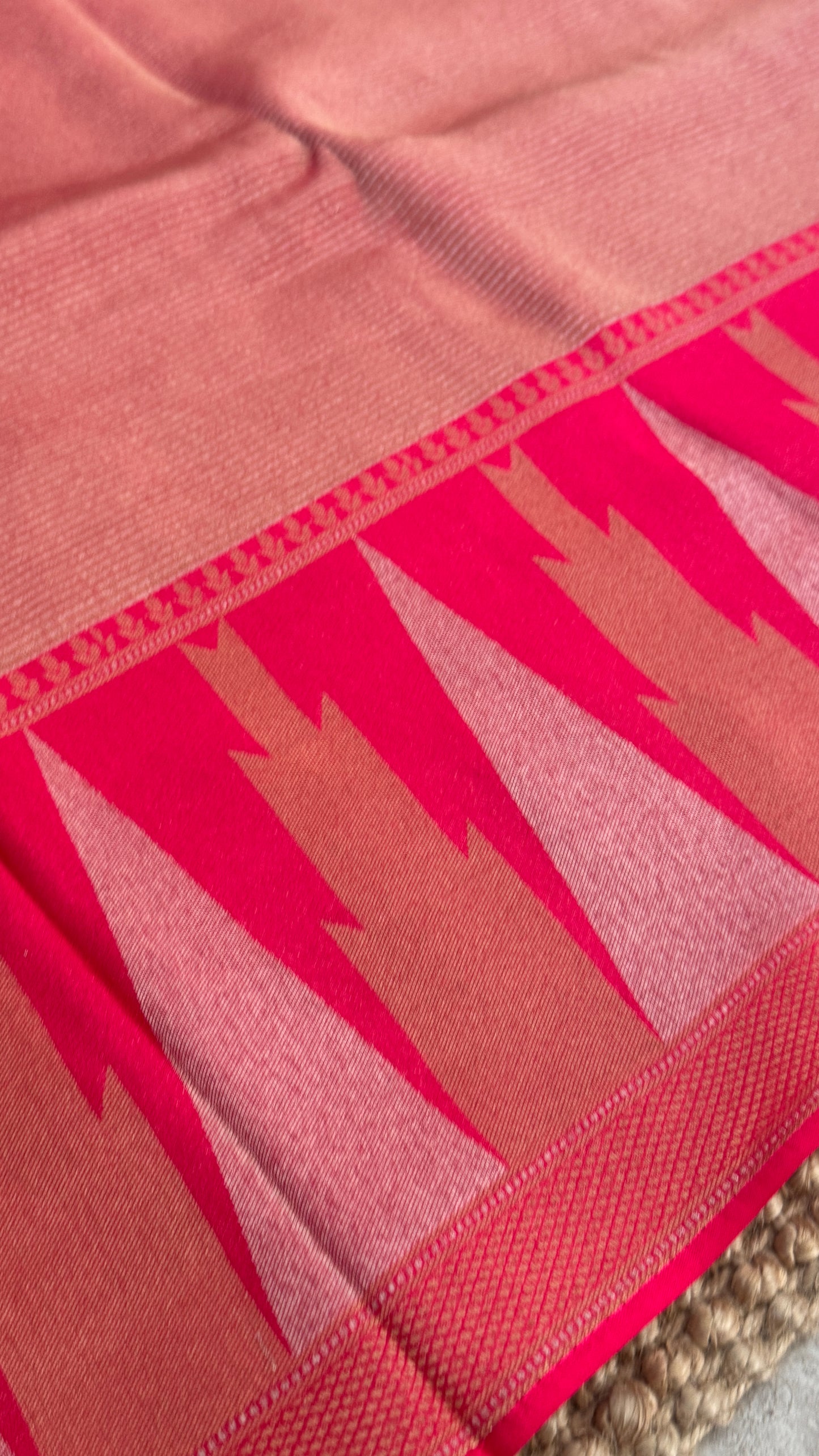 Pure Tissue Kanchivaram in Temple Border - Candy Pink