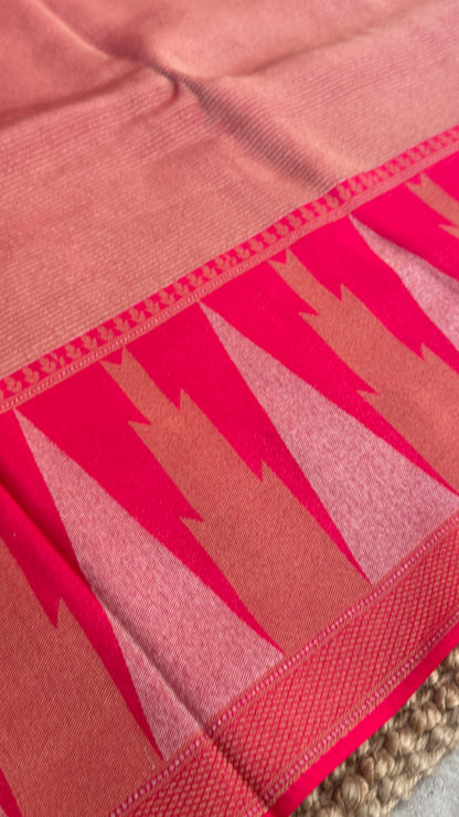 Pure Tissue Kanchivaram in Temple Border - Candy Pink