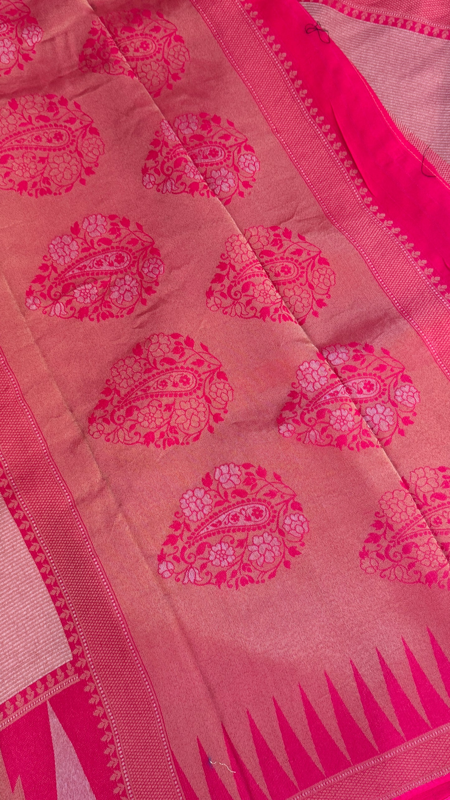 Pure Tissue Kanchivaram in Temple Border - Candy Pink