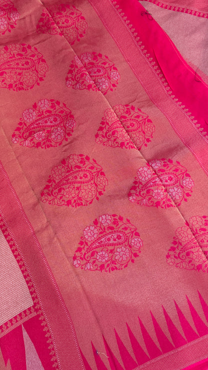 Pure Tissue Kanchivaram in Temple Border - Candy Pink