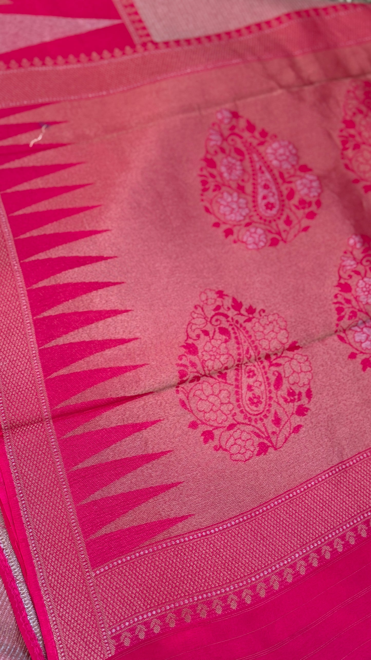Pure Tissue Kanchivaram in Temple Border - Candy Pink