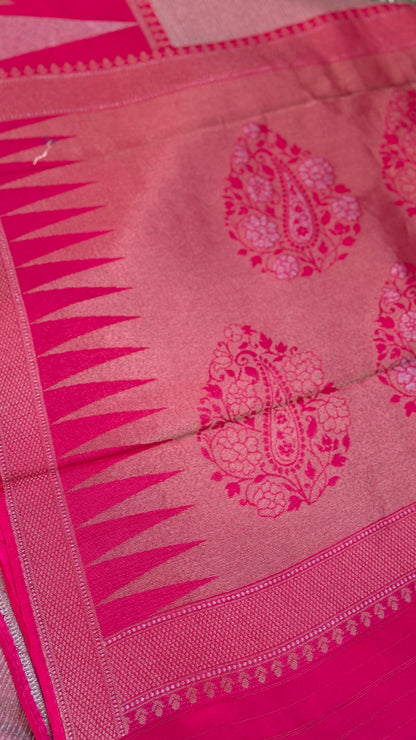 Pure Tissue Kanchivaram in Temple Border - Candy Pink