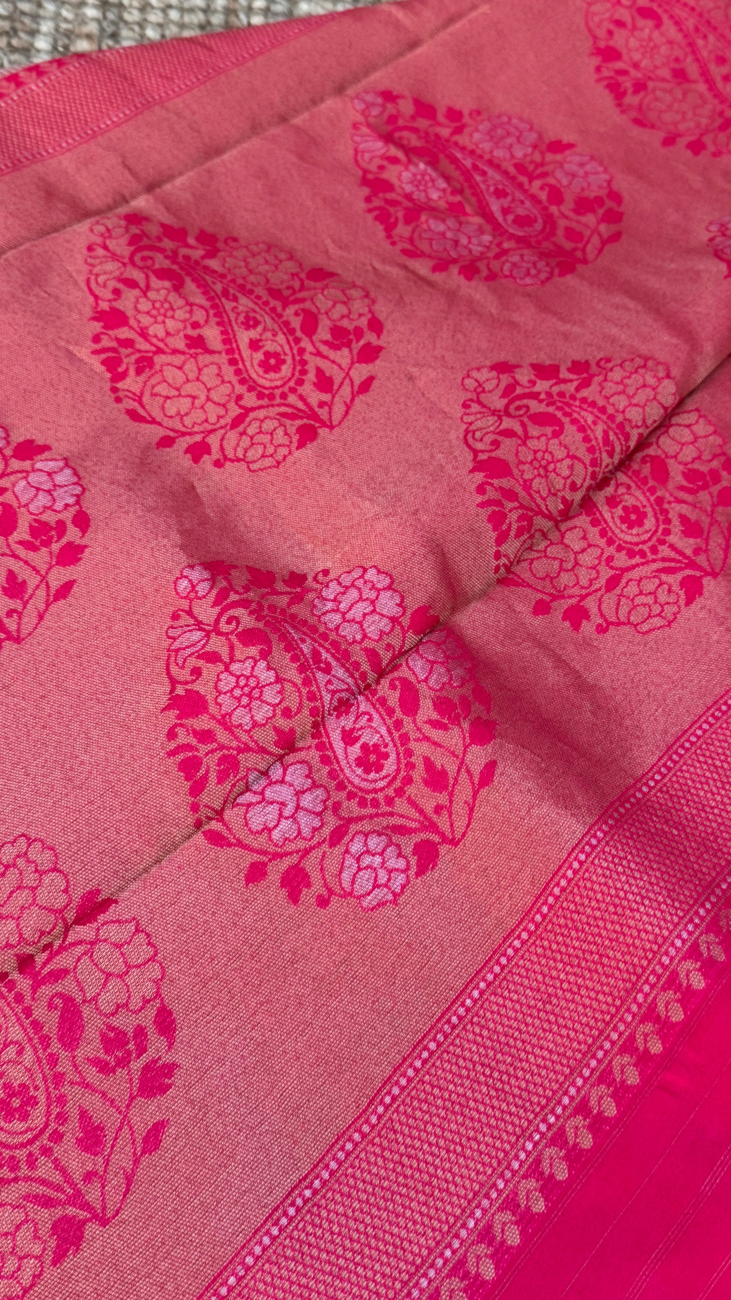 Pure Tissue Kanchivaram in Temple Border - Candy Pink