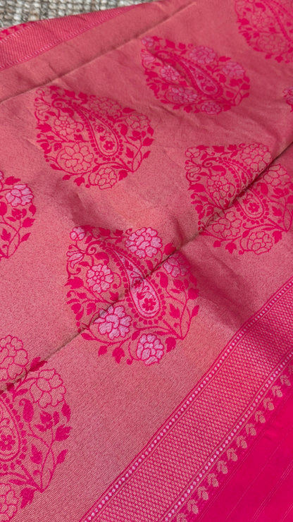 Pure Tissue Kanchivaram in Temple Border - Candy Pink