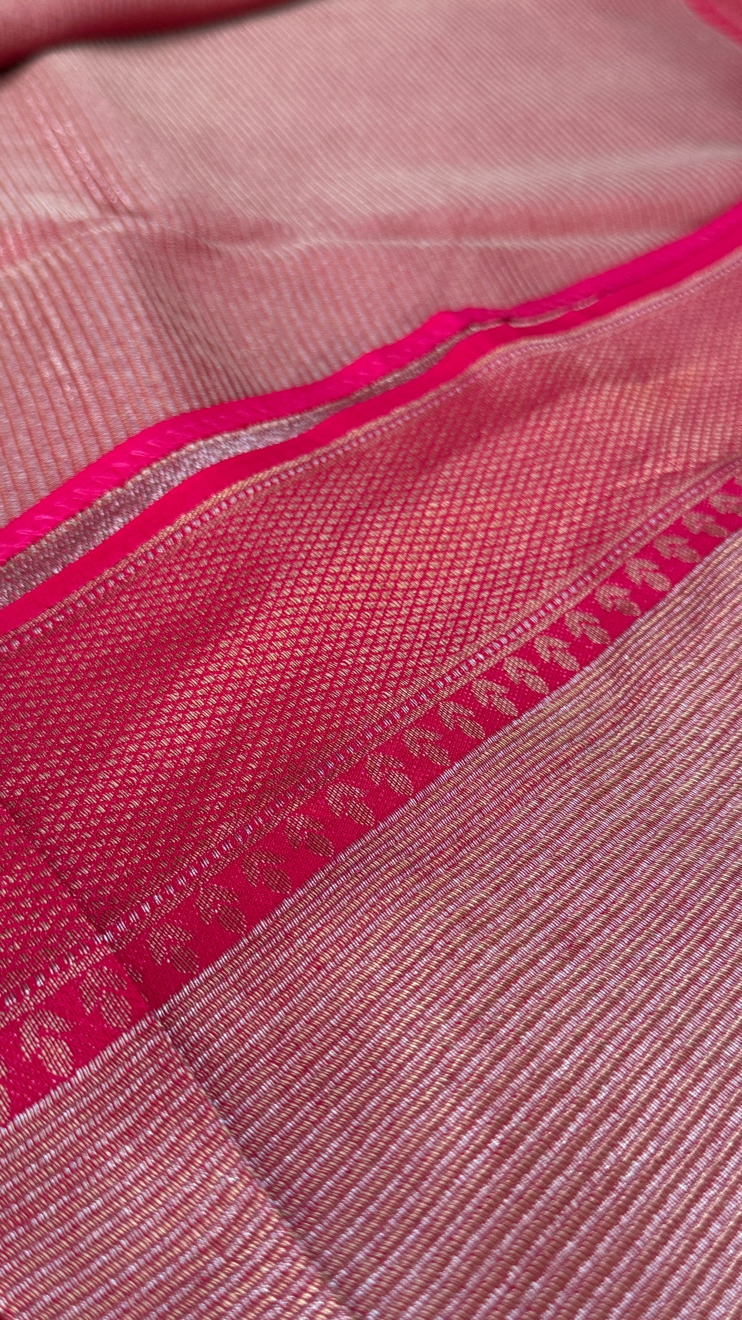 Pure Tissue Kanchivaram in Temple Border - Candy Pink