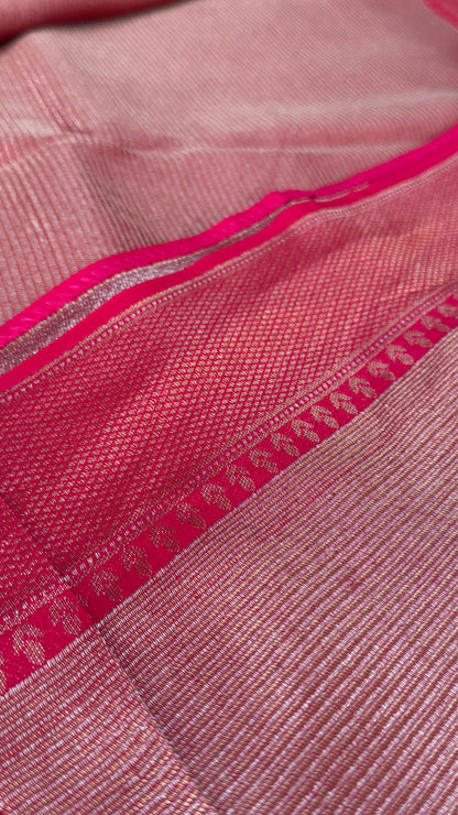 Pure Tissue Kanchivaram in Temple Border - Candy Pink