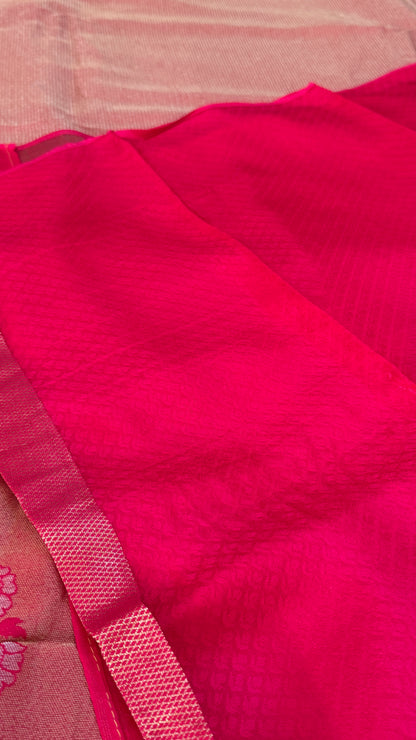 Pure Tissue Kanchivaram in Temple Border - Candy Pink