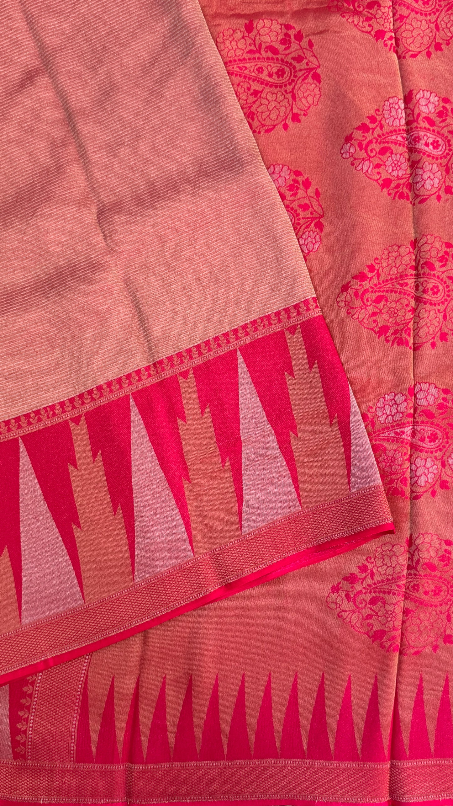 Pure Tissue Kanchivaram in Temple Border - Candy Pink