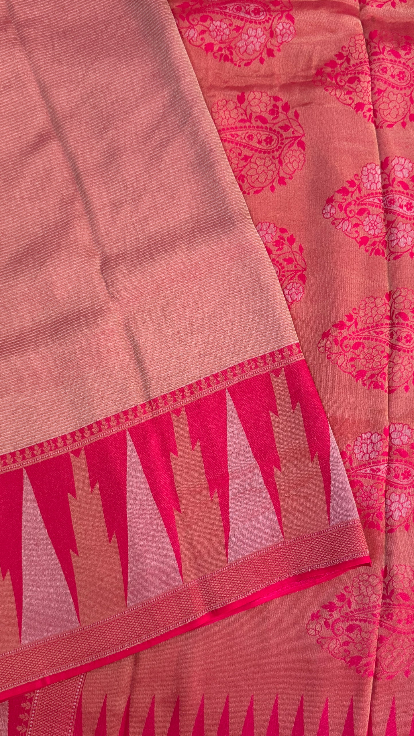 Pure Tissue Kanchivaram in Temple Border - Candy Pink