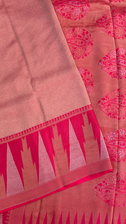 Pure Tissue Kanchivaram in Temple Border - Candy Pink