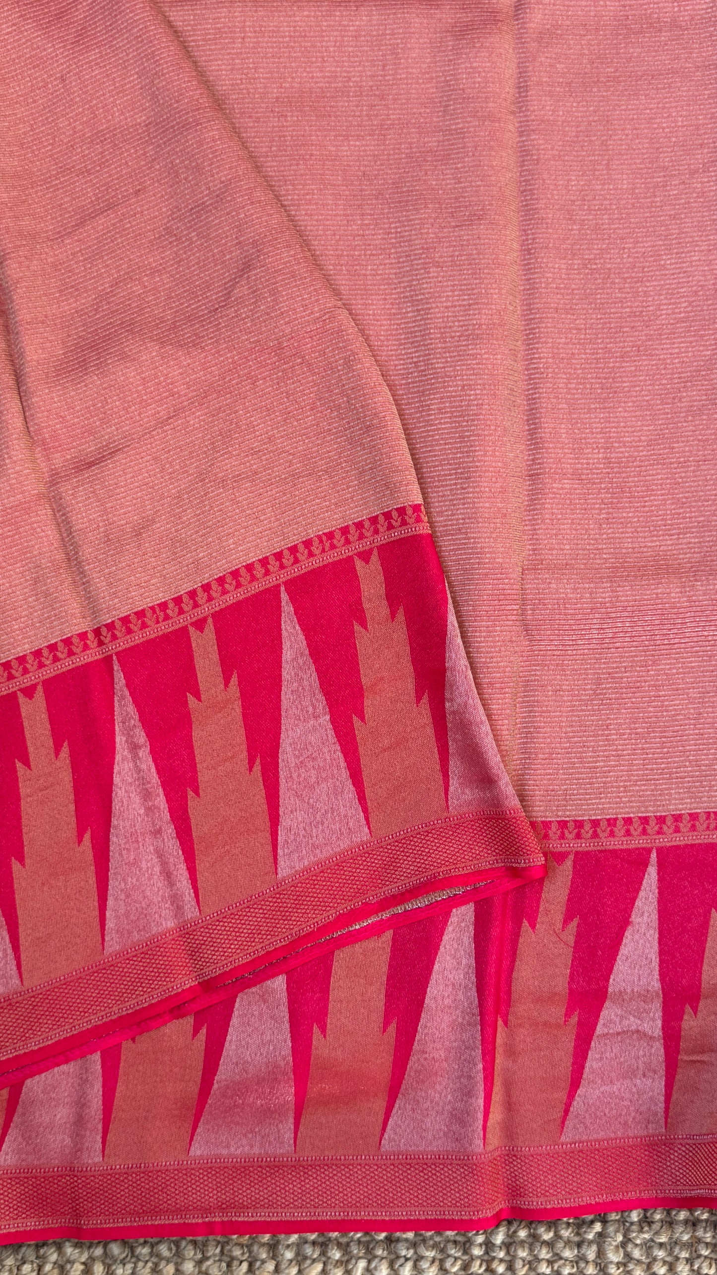 Pure Tissue Kanchivaram in Temple Border - Candy Pink
