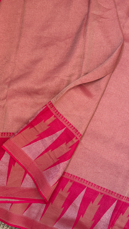 Pure Tissue Kanchivaram in Temple Border - Candy Pink