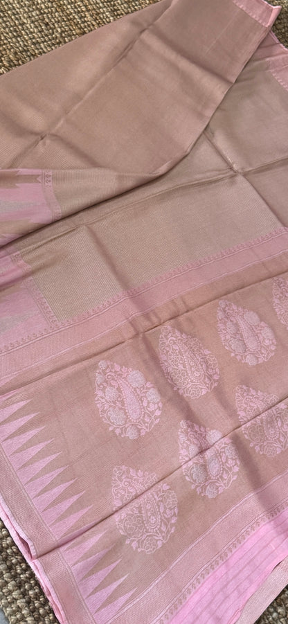 Pure Tissue Kanchivaram in Temple Border - Baby Pink