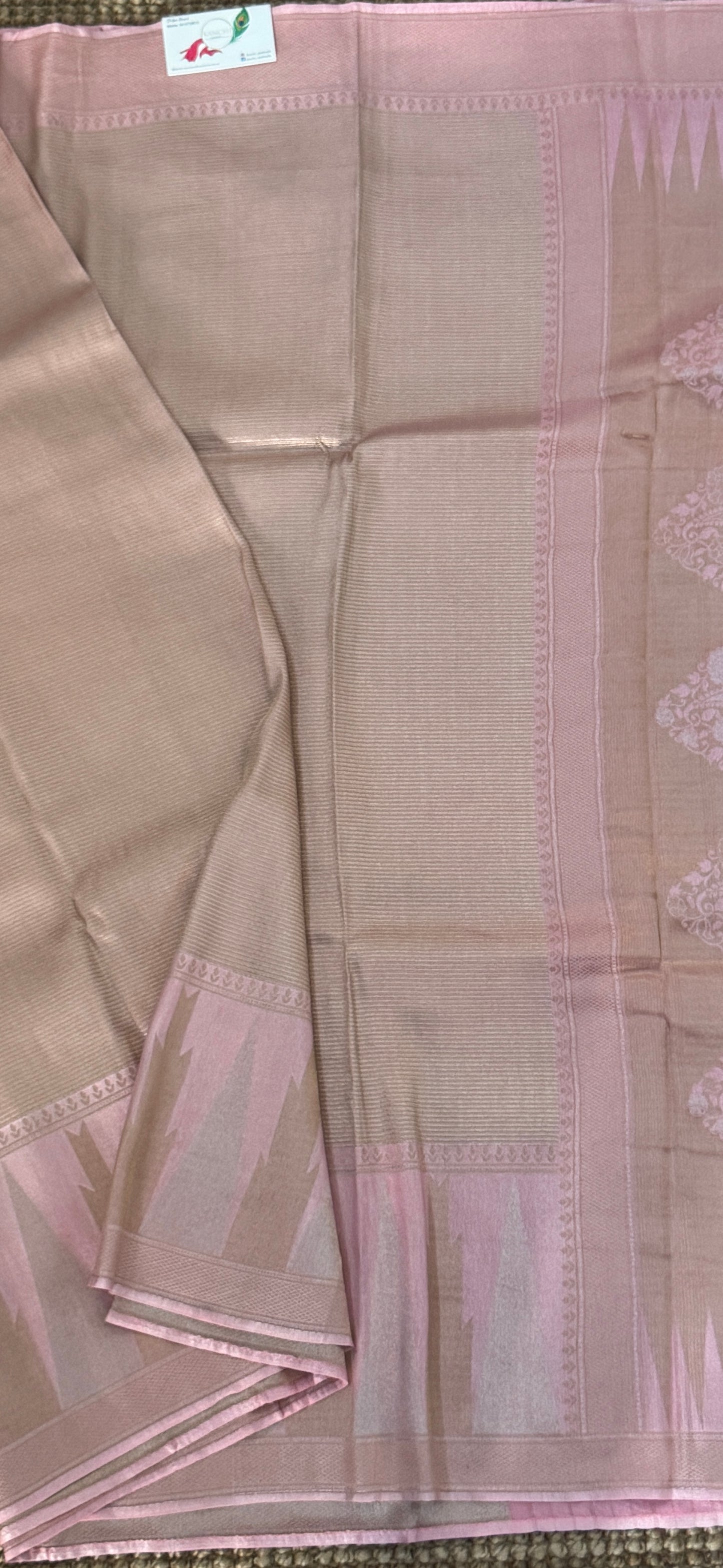 Pure Tissue Kanchivaram in Temple Border - Baby Pink