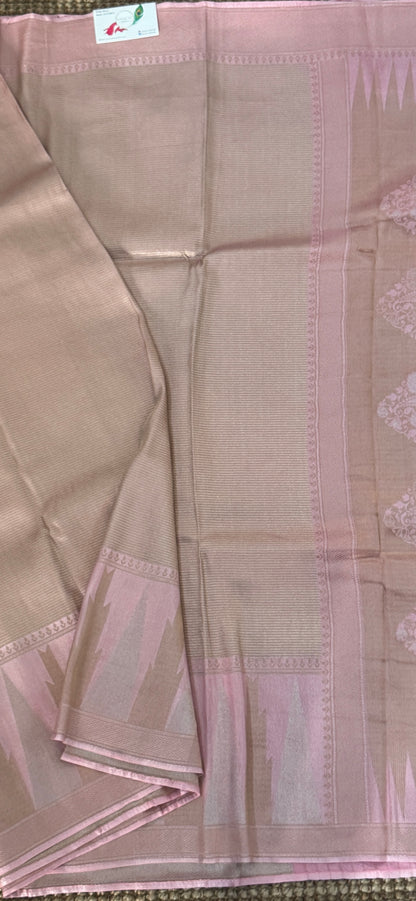 Pure Tissue Kanchivaram in Temple Border - Baby Pink