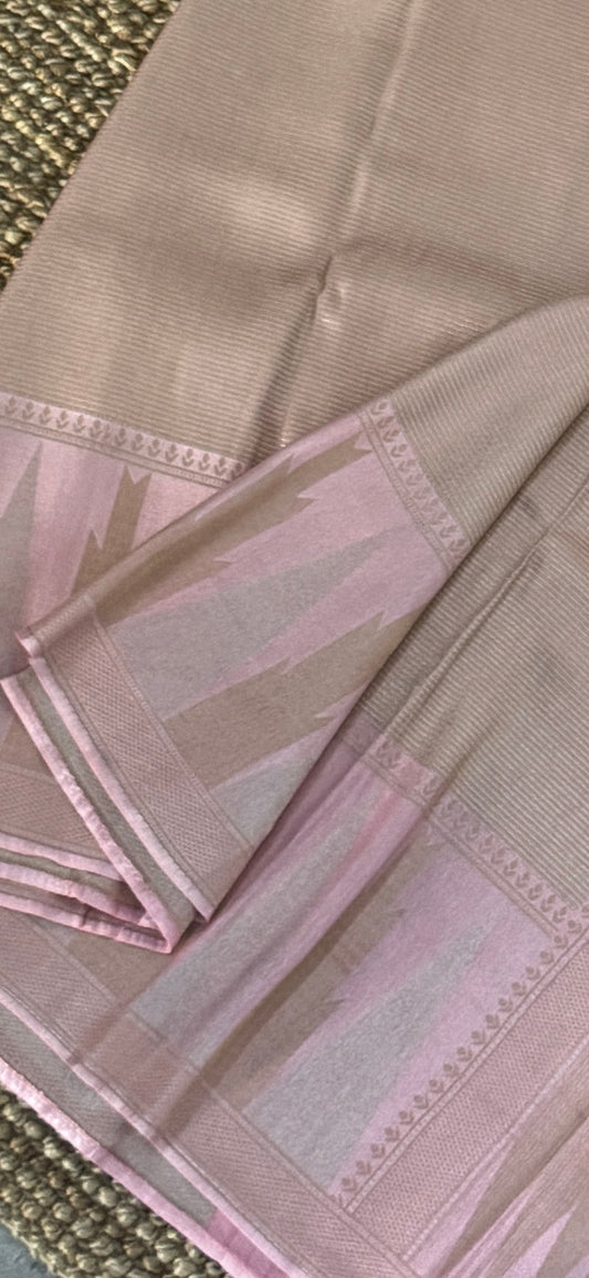 Pure Tissue Kanchivaram in Temple Border - Baby Pink