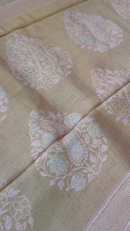 Pure Tissue Kanchivaram in Temple Border - Baby Pink