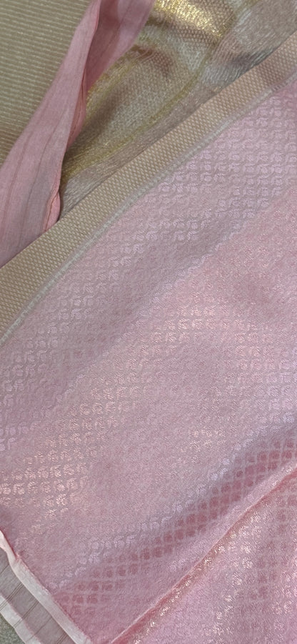 Pure Tissue Kanchivaram in Temple Border - Baby Pink