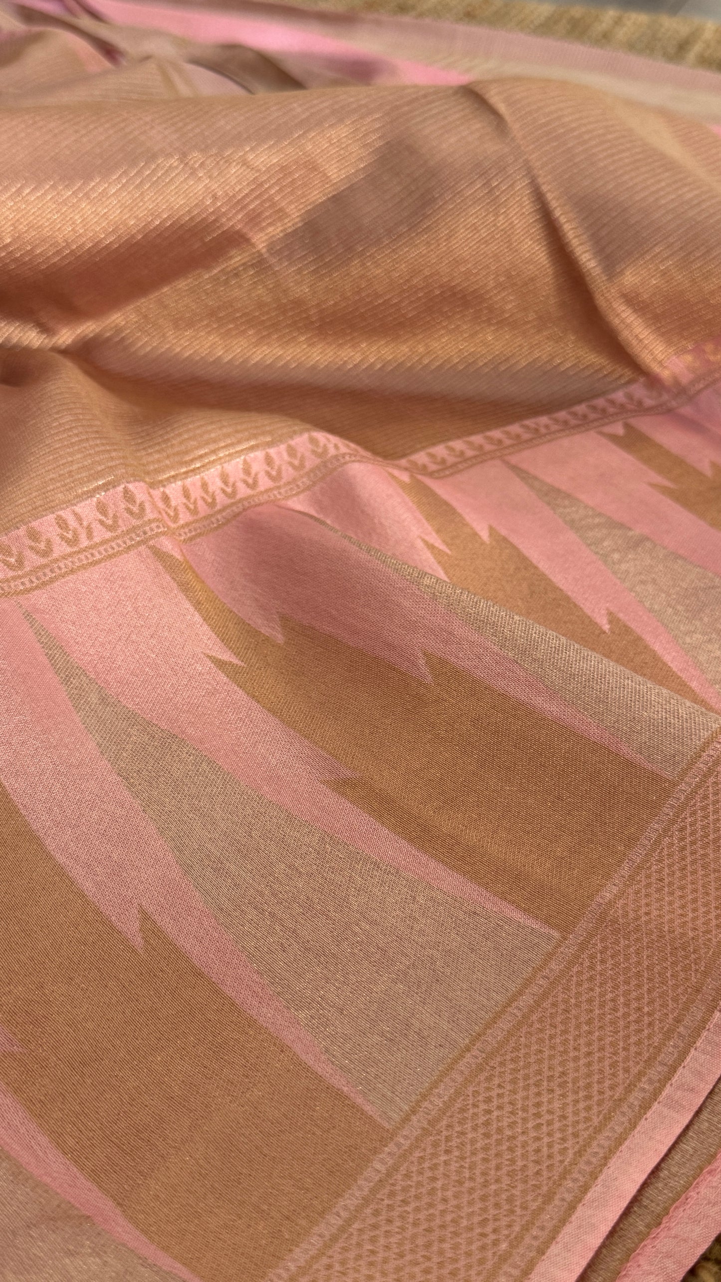 Pure Tissue Kanchivaram in Temple Border - Baby Pink