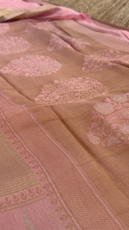 Pure Tissue Kanchivaram in Temple Border - Baby Pink