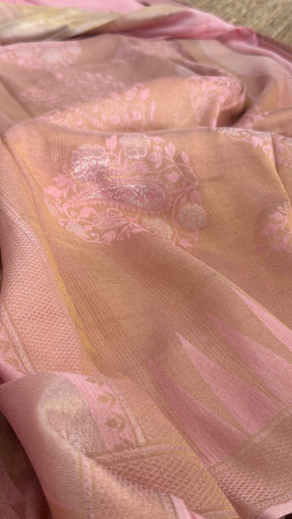 Pure Tissue Kanchivaram in Temple Border - Baby Pink