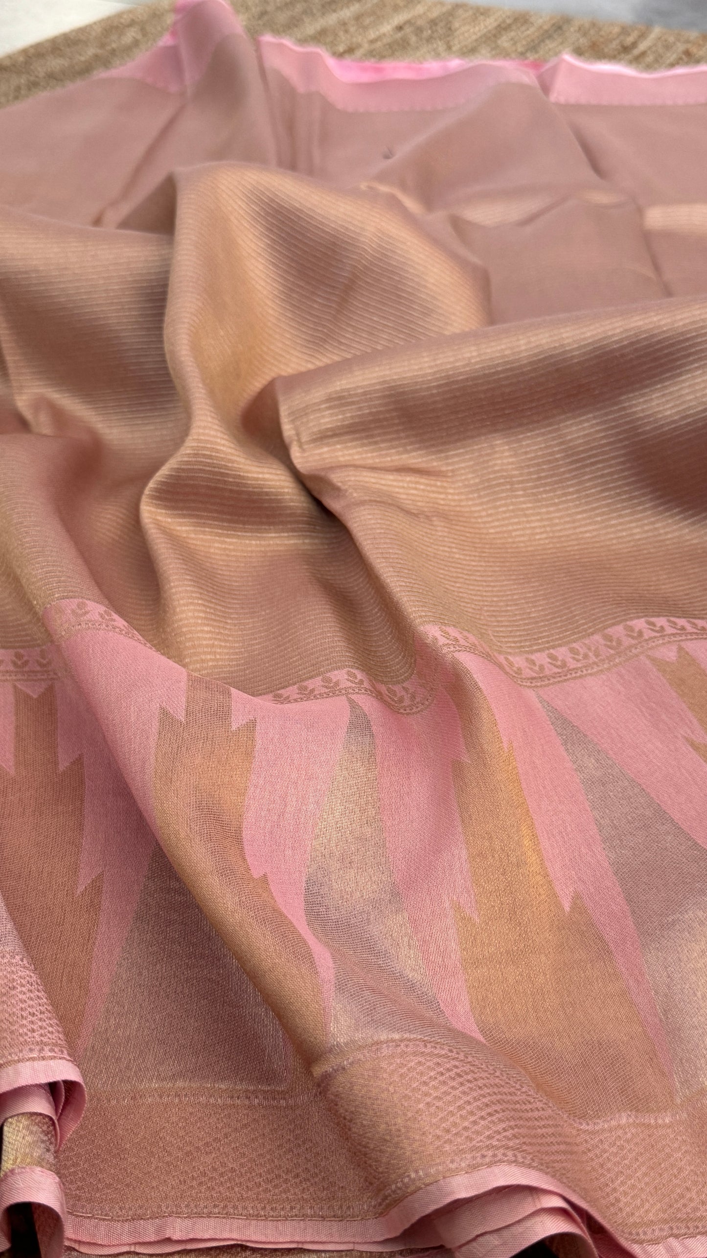 Pure Tissue Kanchivaram in Temple Border - Baby Pink