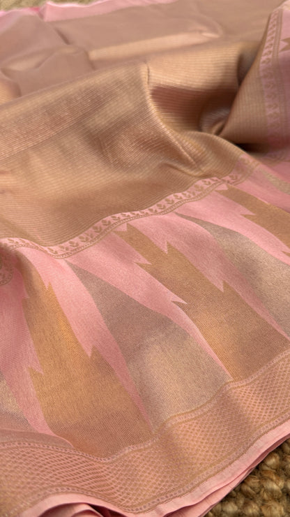 Pure Tissue Kanchivaram in Temple Border - Baby Pink