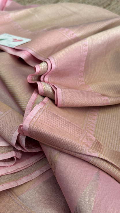 Pure Tissue Kanchivaram in Temple Border - Baby Pink