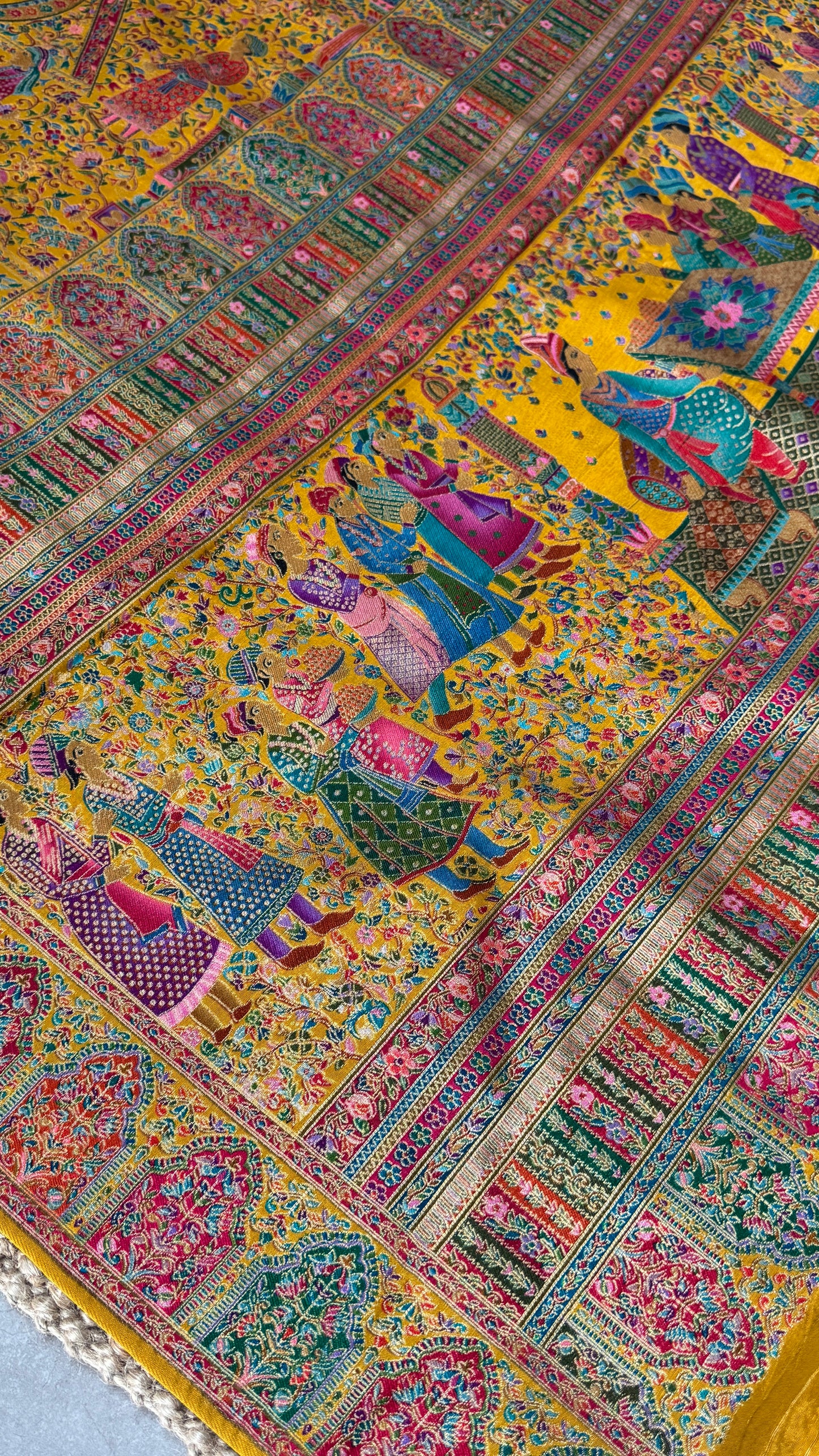 A Kashmiri Pashmina Banarasi Handwoven Storytelling Sarees - Yellow