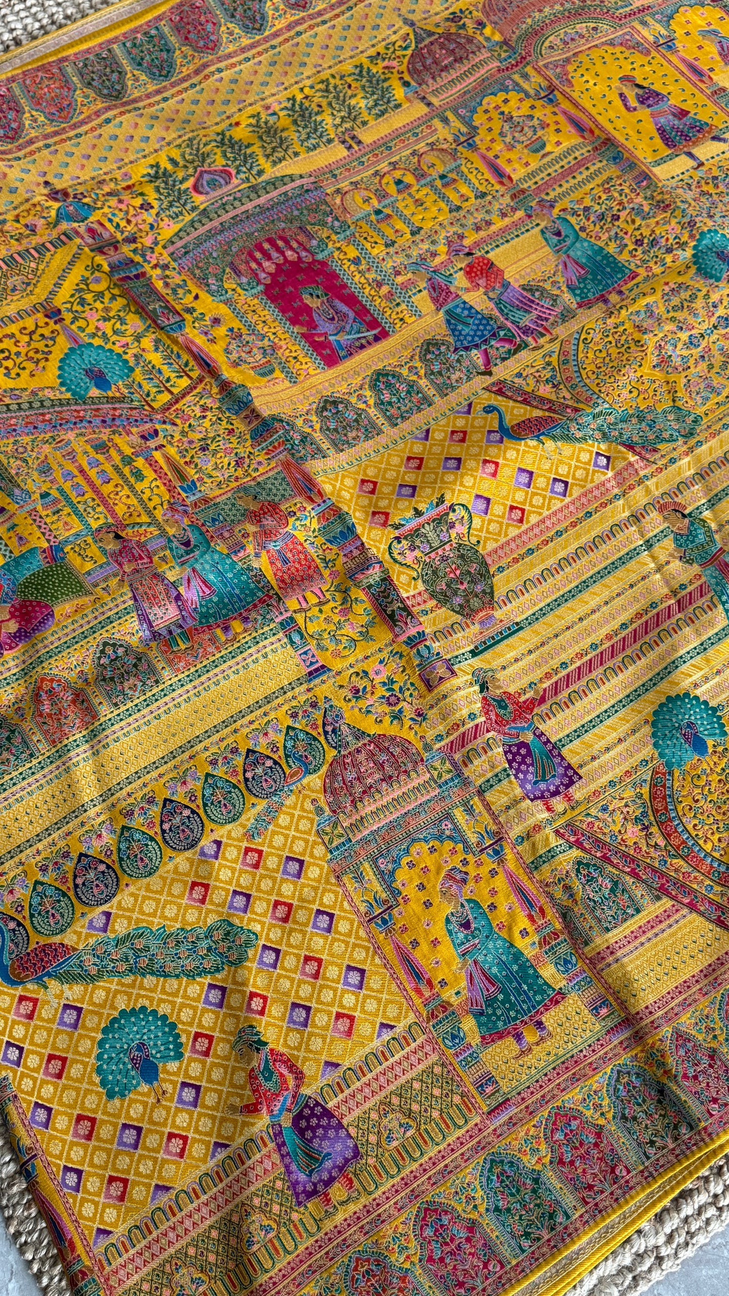 A Kashmiri Pashmina Banarasi Handwoven Storytelling Sarees - Yellow
