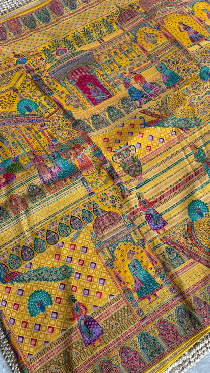 A Kashmiri Pashmina Banarasi Handwoven Storytelling Sarees - Yellow