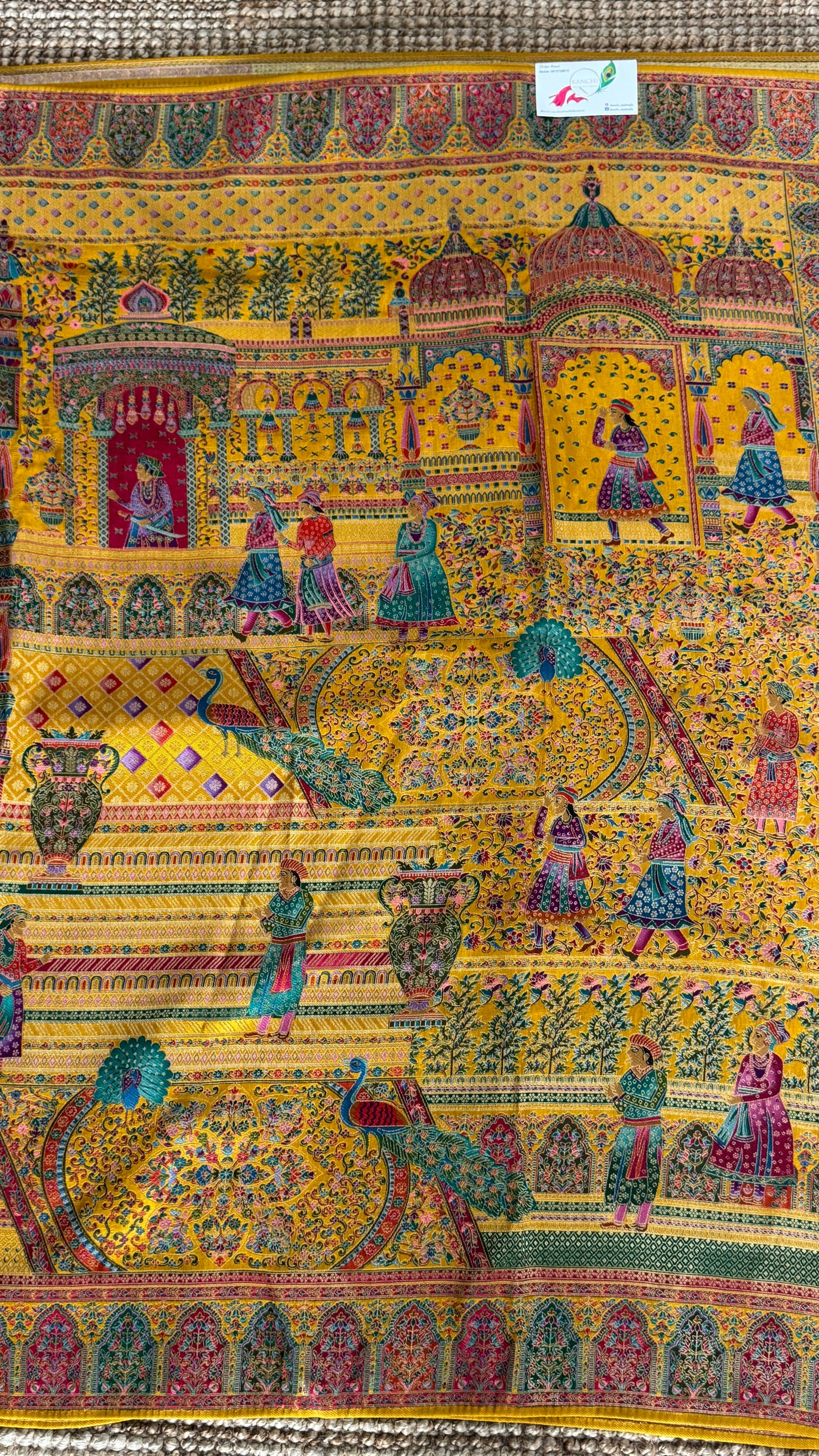 A Kashmiri Pashmina Banarasi Handwoven Storytelling Sarees - Yellow