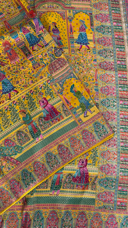 A Kashmiri Pashmina Banarasi Handwoven Storytelling Sarees - Yellow
