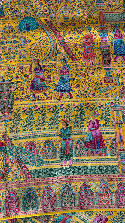 A Kashmiri Pashmina Banarasi Handwoven Storytelling Sarees - Yellow