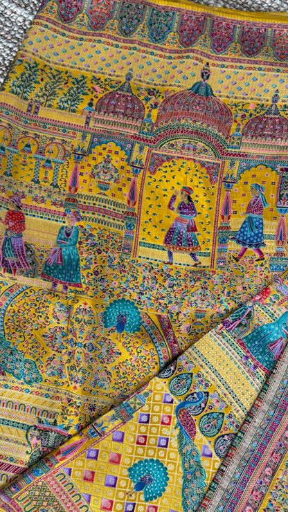A Kashmiri Pashmina Banarasi Handwoven Storytelling Sarees - Yellow