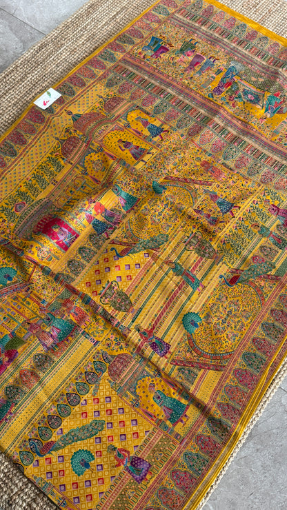 A Kashmiri Pashmina Banarasi Handwoven Storytelling Sarees - Yellow